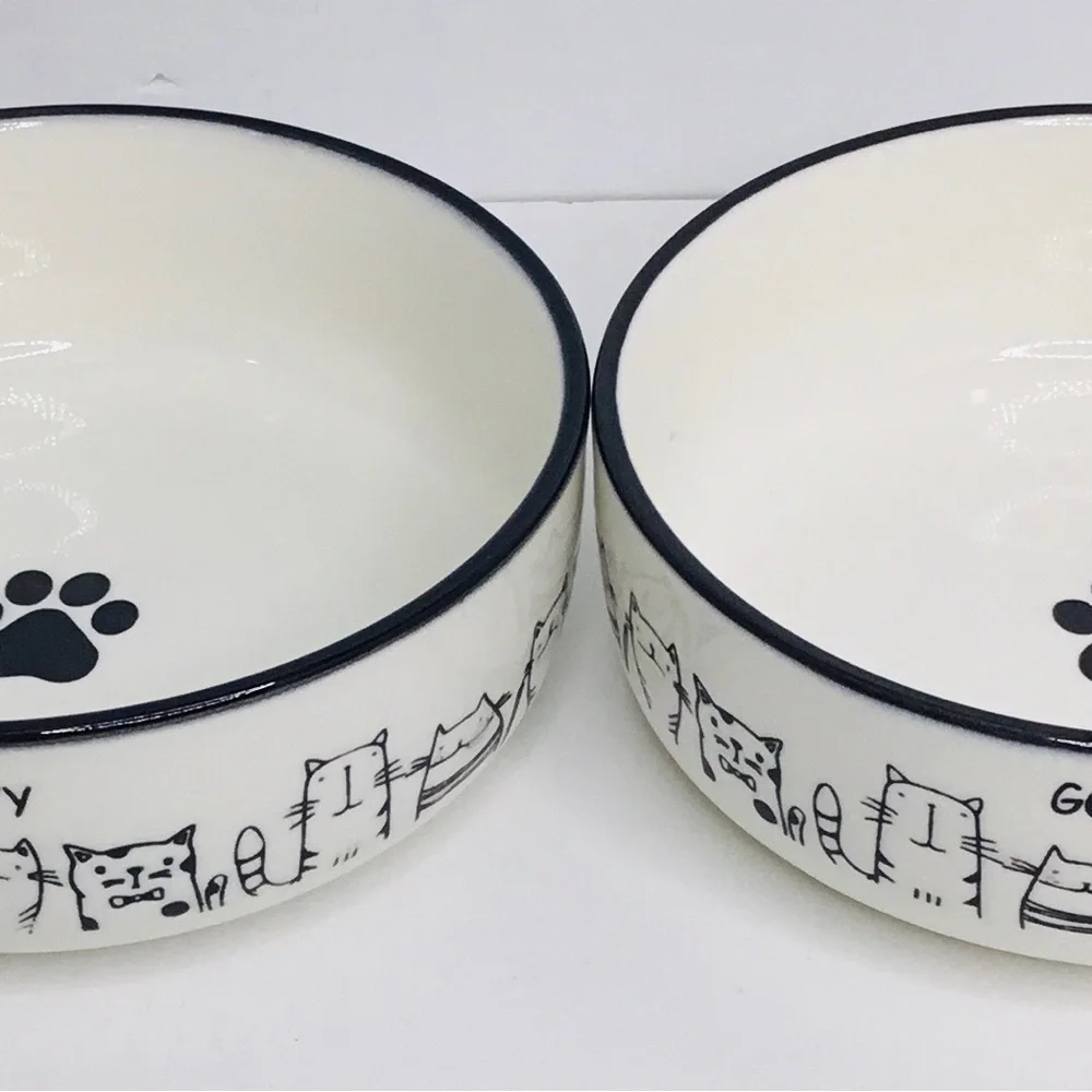 2 Good Kitty White Ceramic Pet Bowl 5” New
